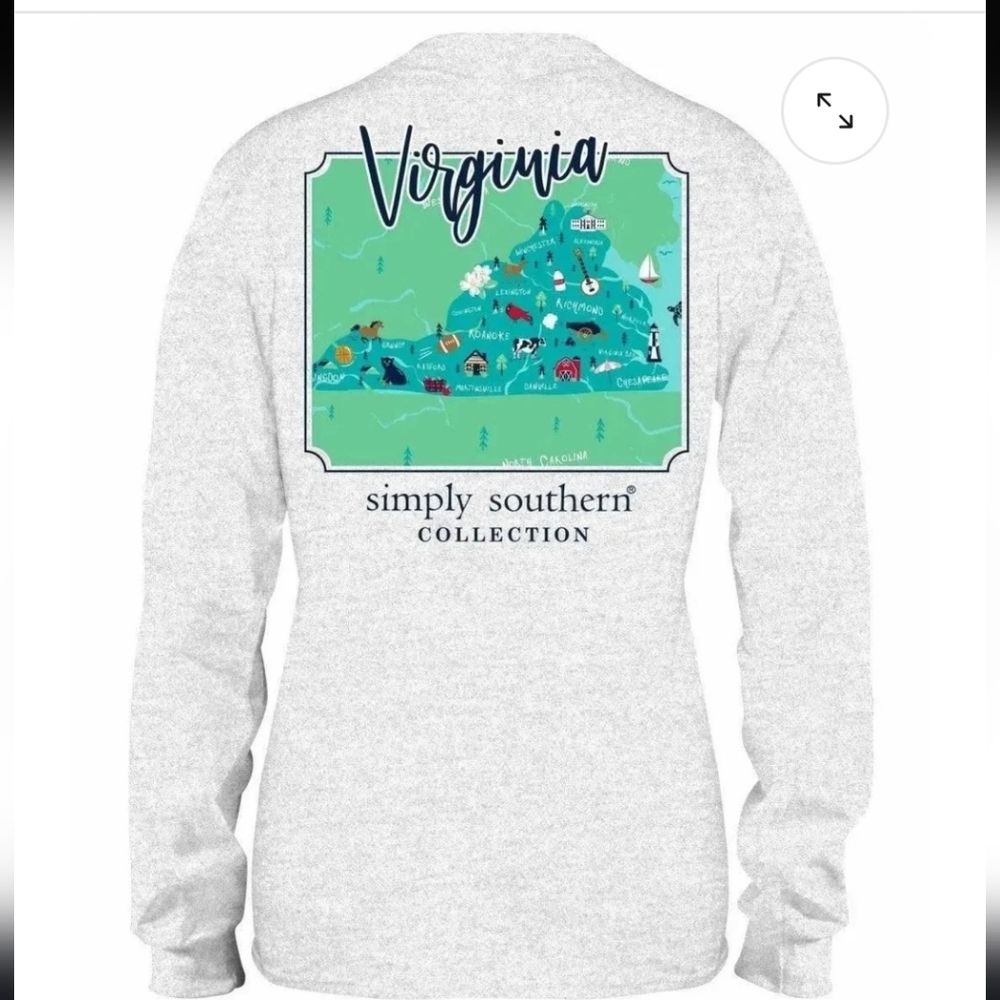 Simply Southern Virginia Long Sleeve Shirt LG State Map Graphic Preppy Southern